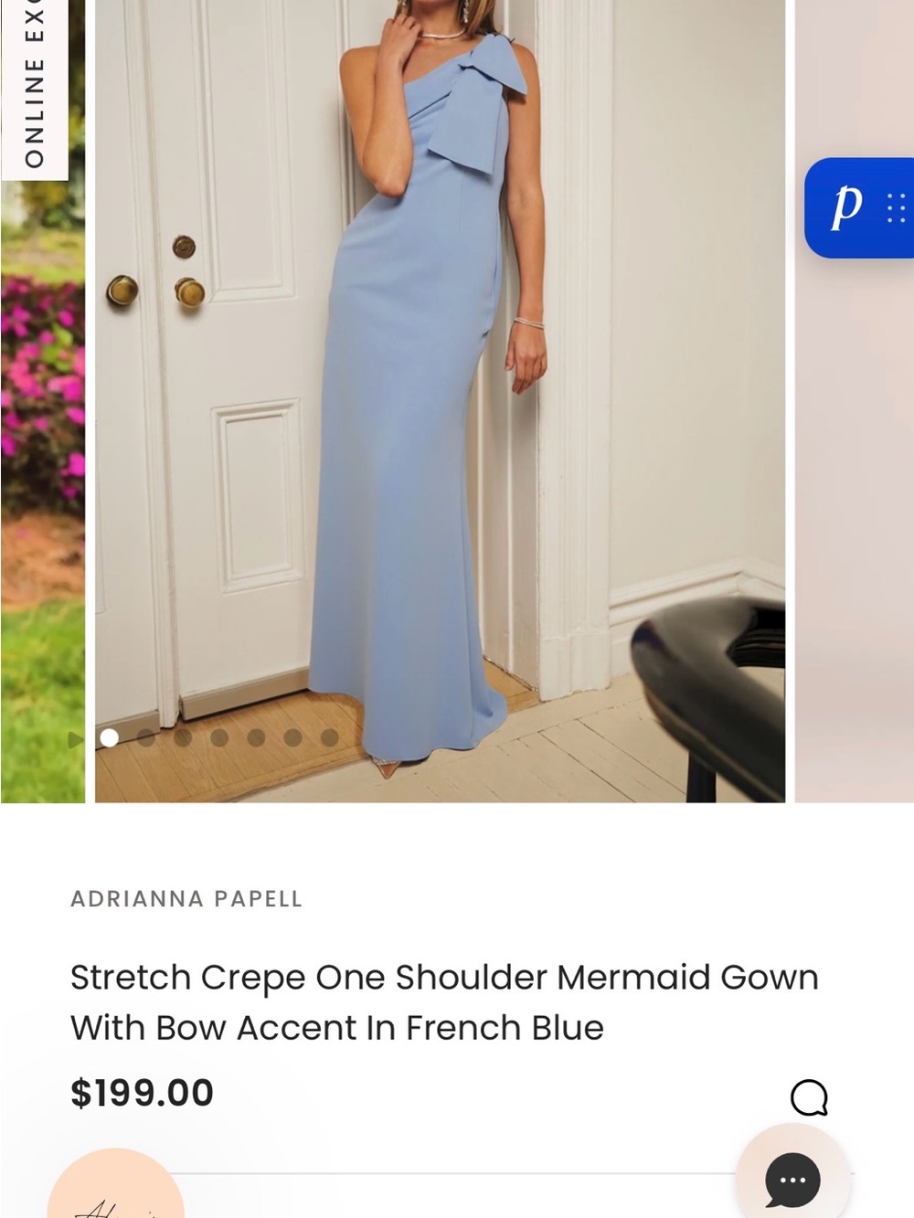 Adrianna Papell One-Shoulder Bow Gown in French Blue